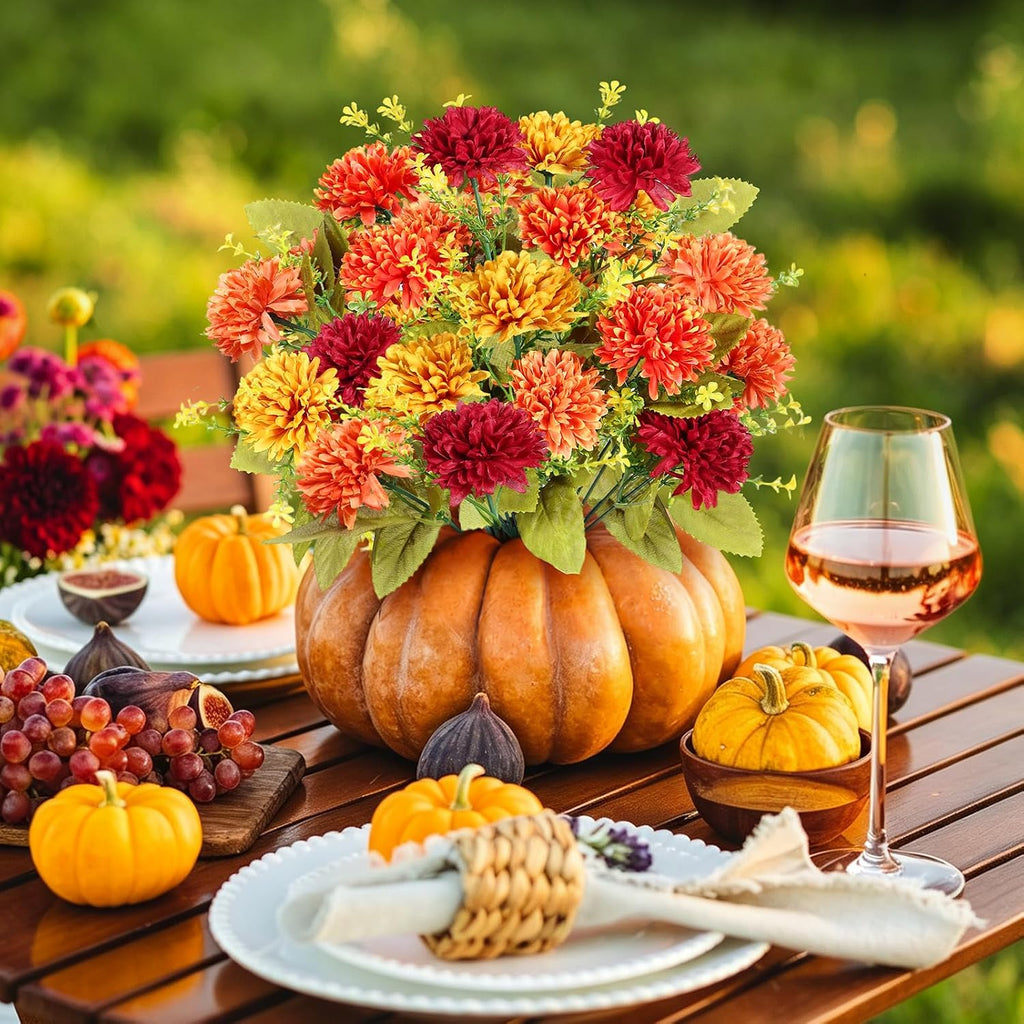 HOMSHIAM 8 Bunches Artificial Fall Flowers, 64 Heads, 4 Colors, Faux Mums