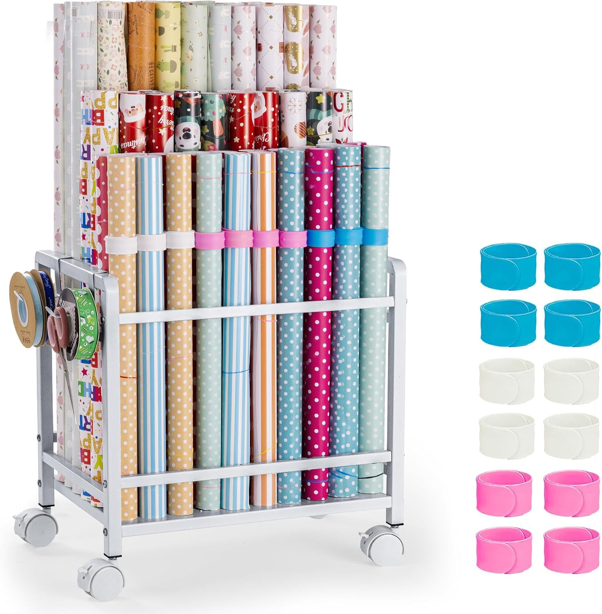 Aquzee Wrapping Paper Storage Organizer, Blueprint Holder, 6 Adjustable Rod