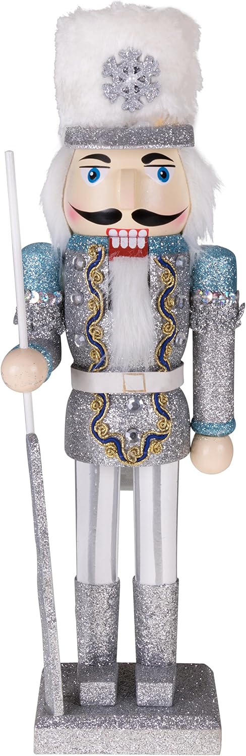 Clever Creations Snow King 14 Inch Traditional Wooden Nutcracker, Festive Christmas Décor for Shelves and Tables