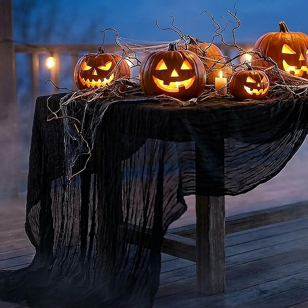 6 Pack Halloween Black Cheesecloth Table Runner Boho Gauze Home Decor