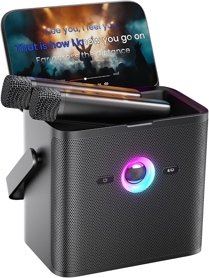 Ikarao Karaoke Machine for Adults, with Lyrics Display and Screen, Karaoke System for YouTube, 2 Wireless Microphones, Autotune & Echo, KaraFun Prime, Portable Karaoke Speaker for Home Outdoor Party