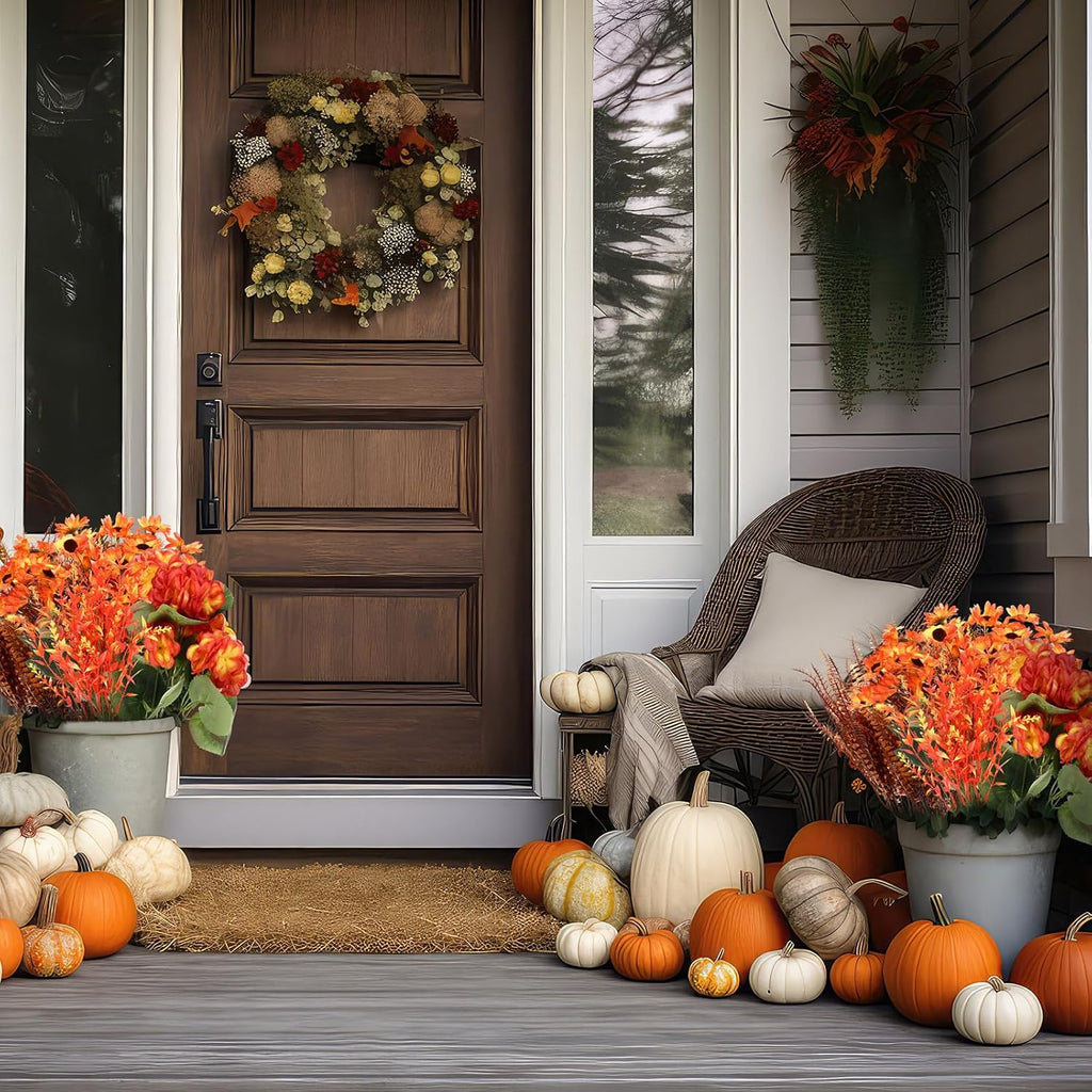 44 Bunches Artificial Fall Flowers Orange Fake Plants for Outdoor