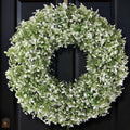 26" Large Artificial Boxwood Wreath for Front Door Decoration (White-Green)