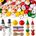 JOYIN 173 Pcs Christmas DIY Wooden Beads Craft, Printed Wood Round Beads Make Up to 30 Hanging Ornaments of Snowman, Santa Santa & Elf for Christmas Craft, Xmas Holiday Decoration,Art Activities