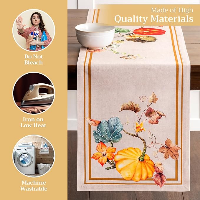 Maison d' Hermine Table Runner 100% Cotton Single Layer Table Runners 72 inches Long for Thanksgiving Christmas Decorations Home Kitchen Dining Party Wedding (Potiron, 14.5" x 72")