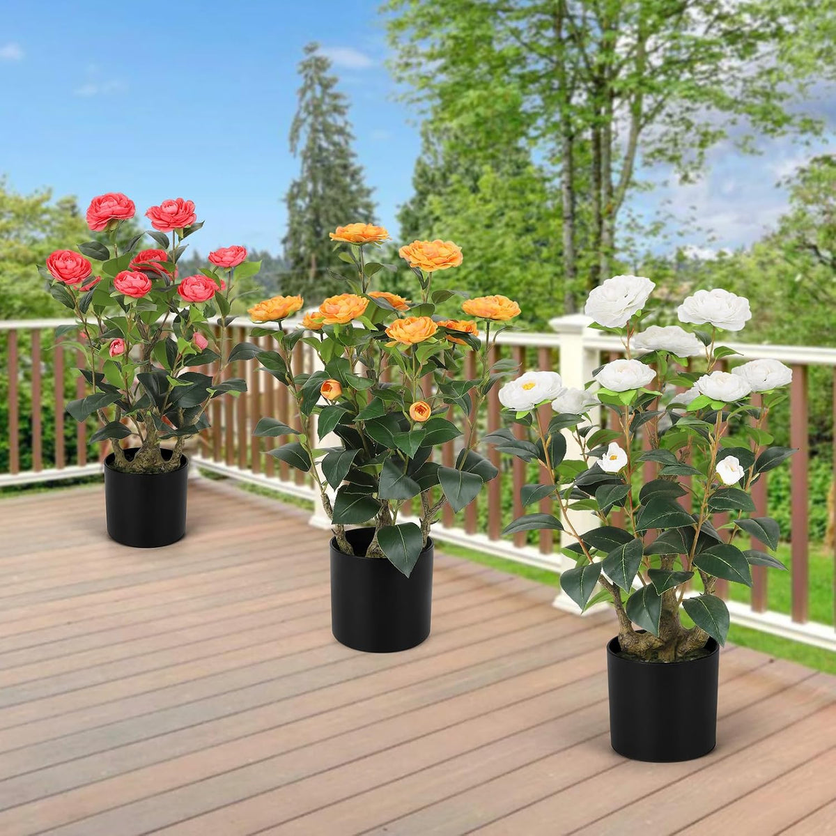 romantic season 2ft white artificial camellia tree 2pack on a desk or shelf