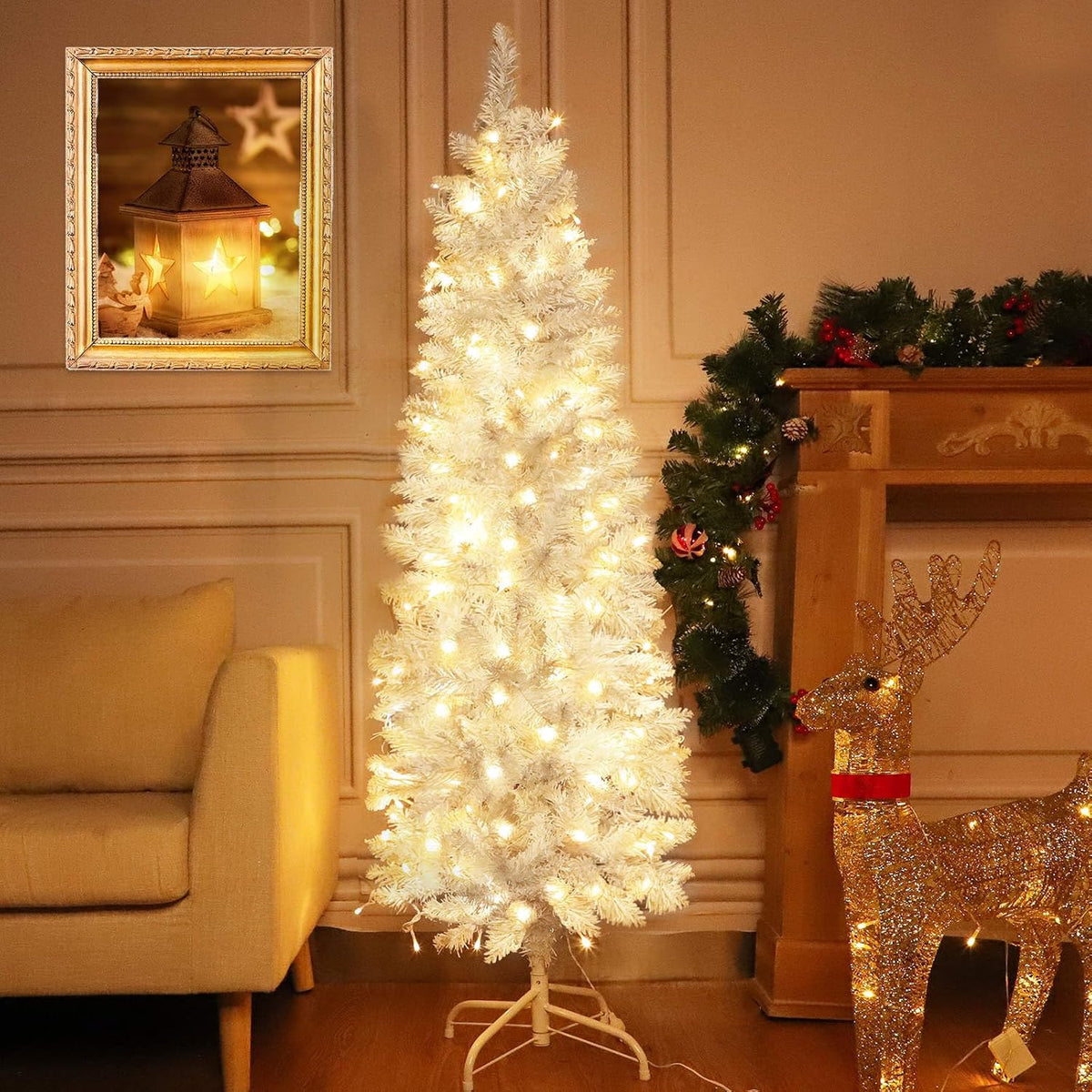 5 ft prelit white pencil artificial christmas tree showing dimensions