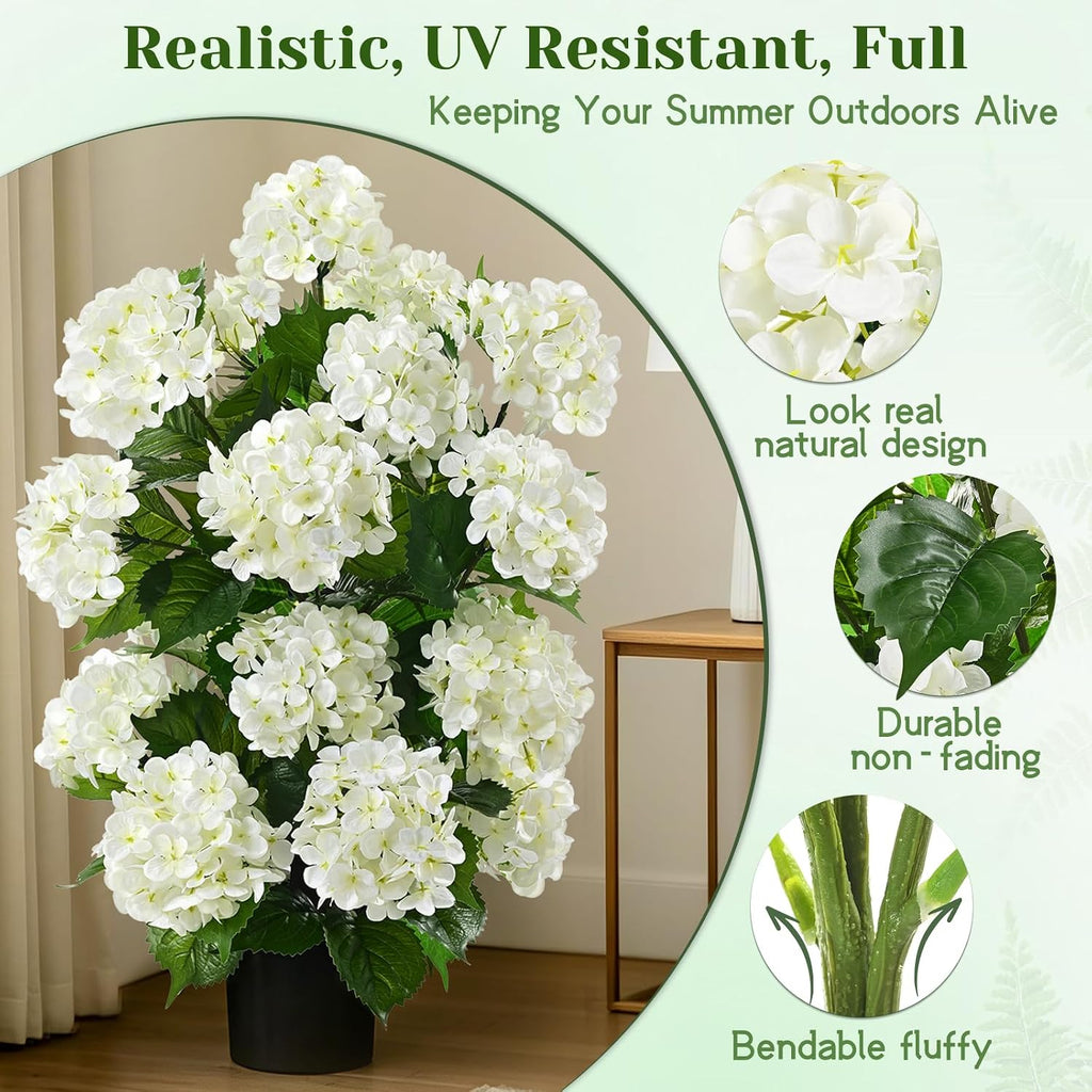 Livole 2Pcs Artificial Hydrangea Tree Potted for Outdoor, UV Resistant