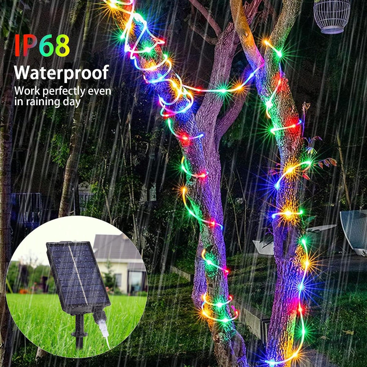 49ft solar rope lights outdoor waterproof trampoline light, side view