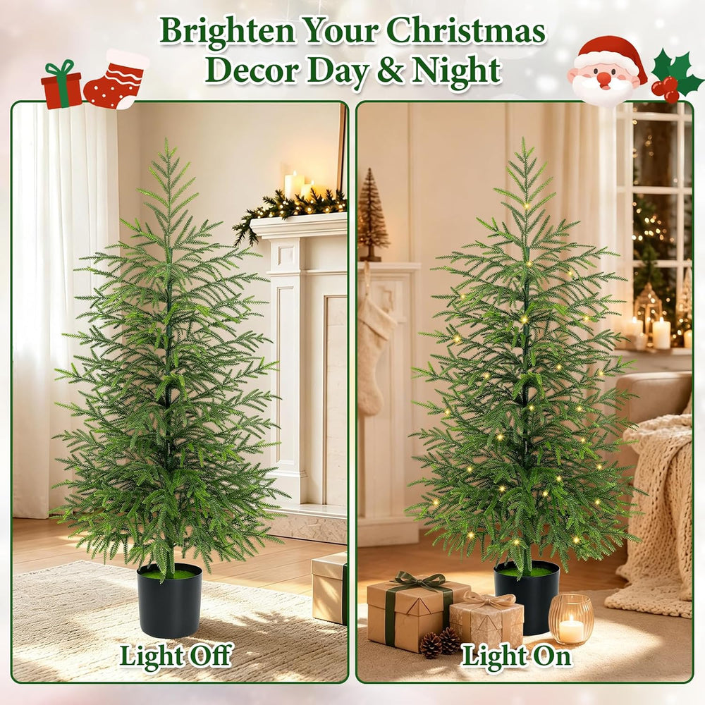 4 Ft Real Touch Christmas Tree with Lights, Realistic Norfolk Pine Tree