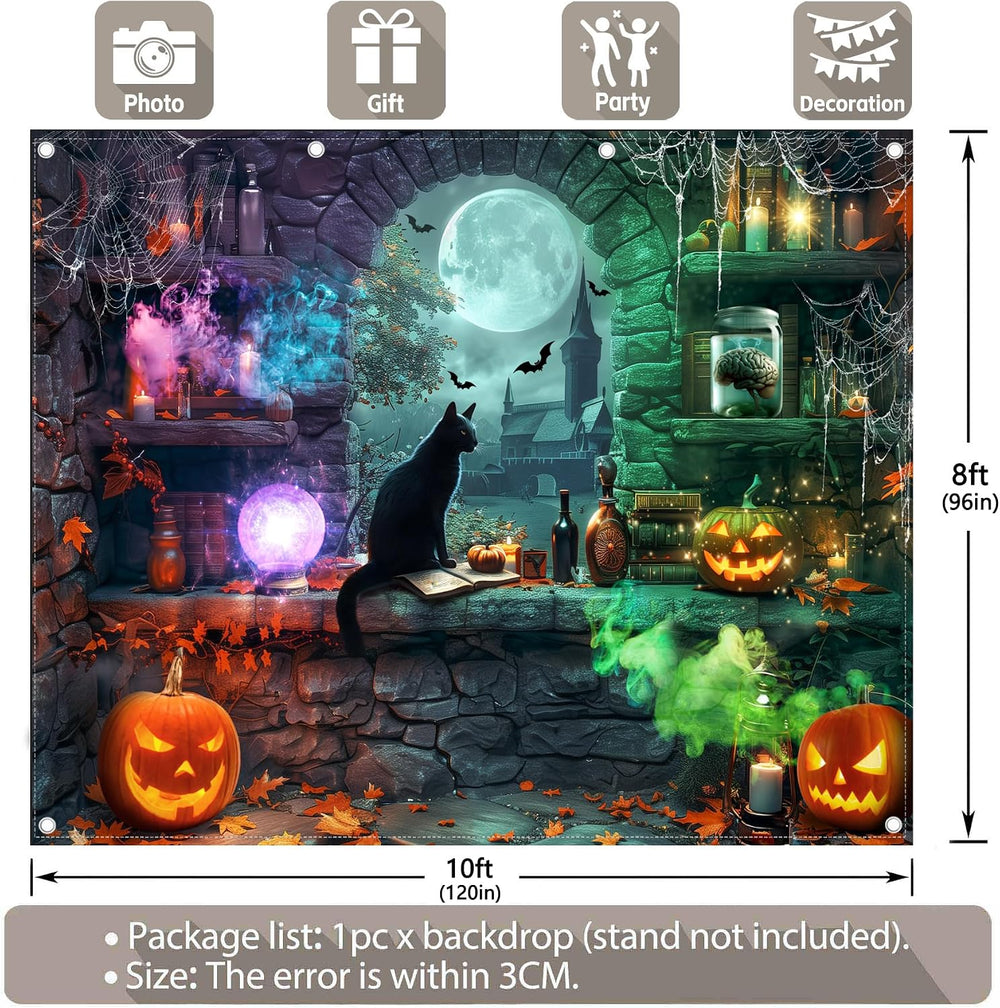 10x8ft Fabric Halloween Magic Moon Night Witch Photography Backdrop