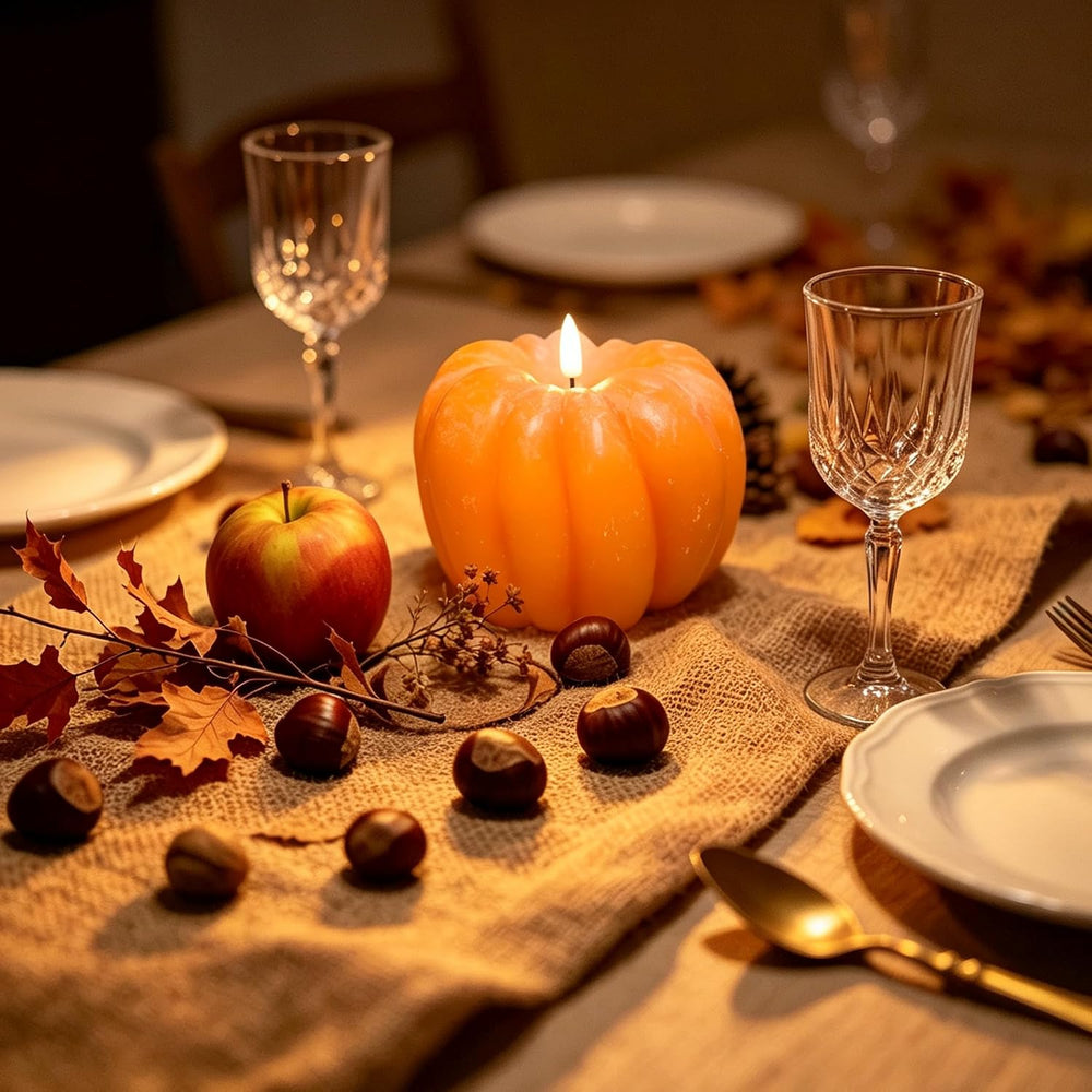 Fall Decor- 300 Hours Rechargeable Flickering Flameless Wax Pumpkin Candles