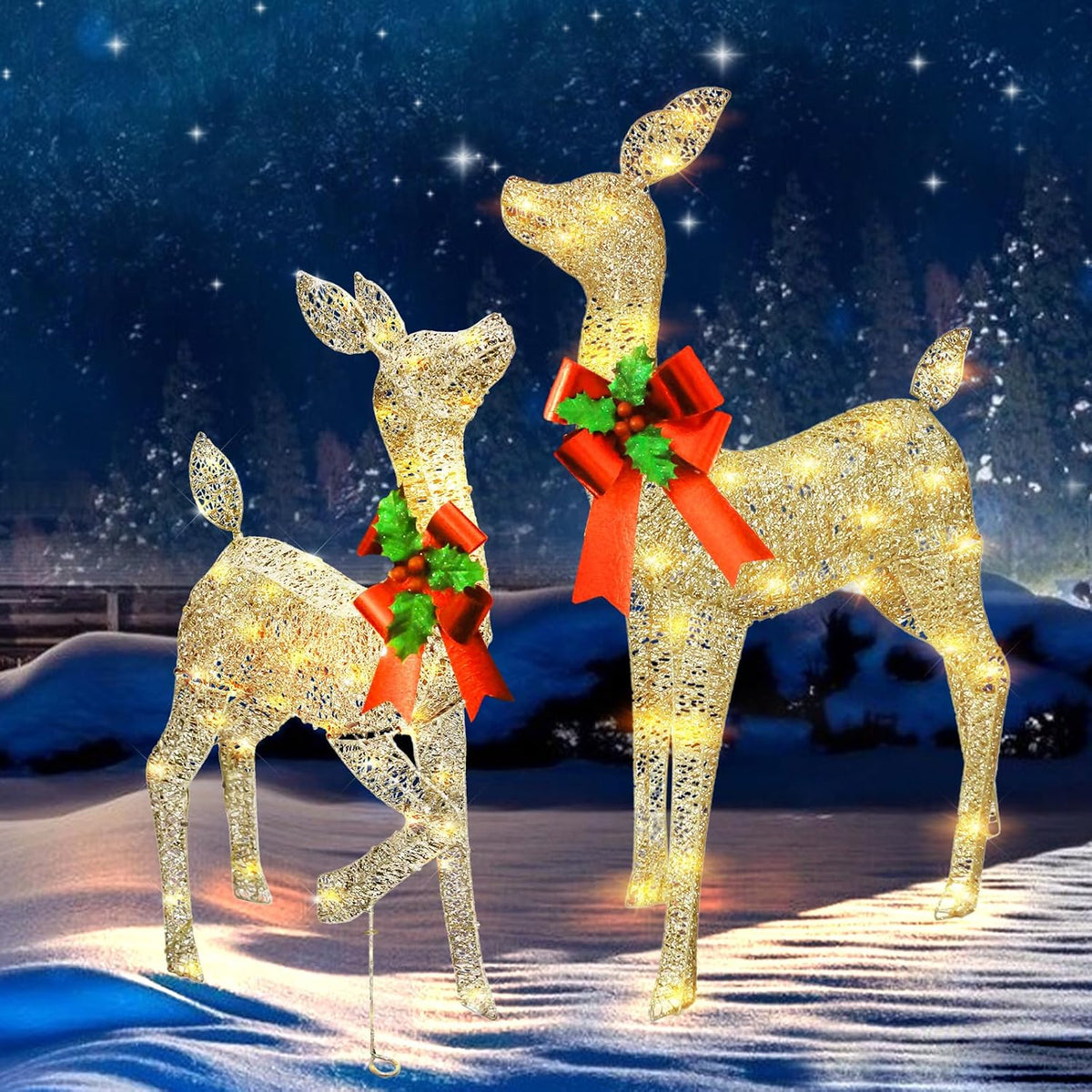 38in Christmas Deer Set Decoration 2pc Deers, Lighted up Reindeer Decor