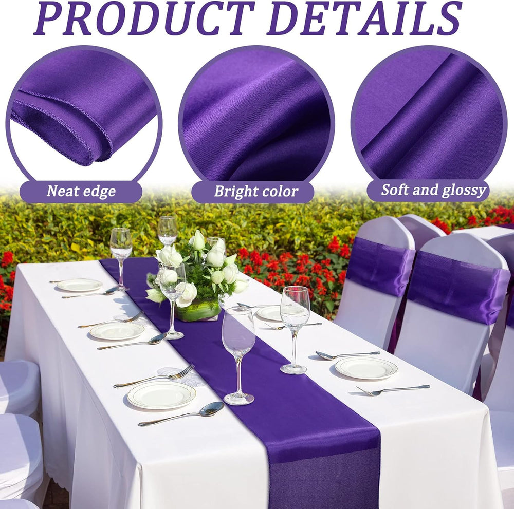 Bencailor 24 Pcs Purple Satin Table Runners Bulk, 12 x 108 Inch