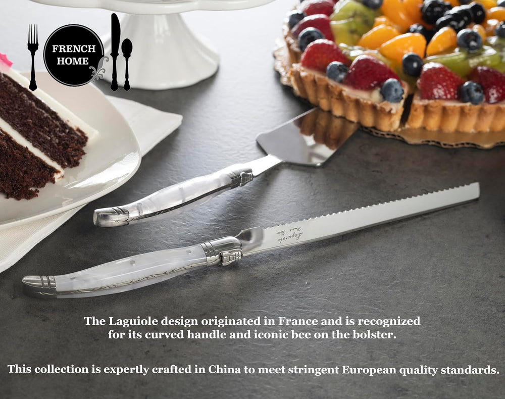 French Home Connoisseur Laguiole Cake and Pie Server Set, Pearl White