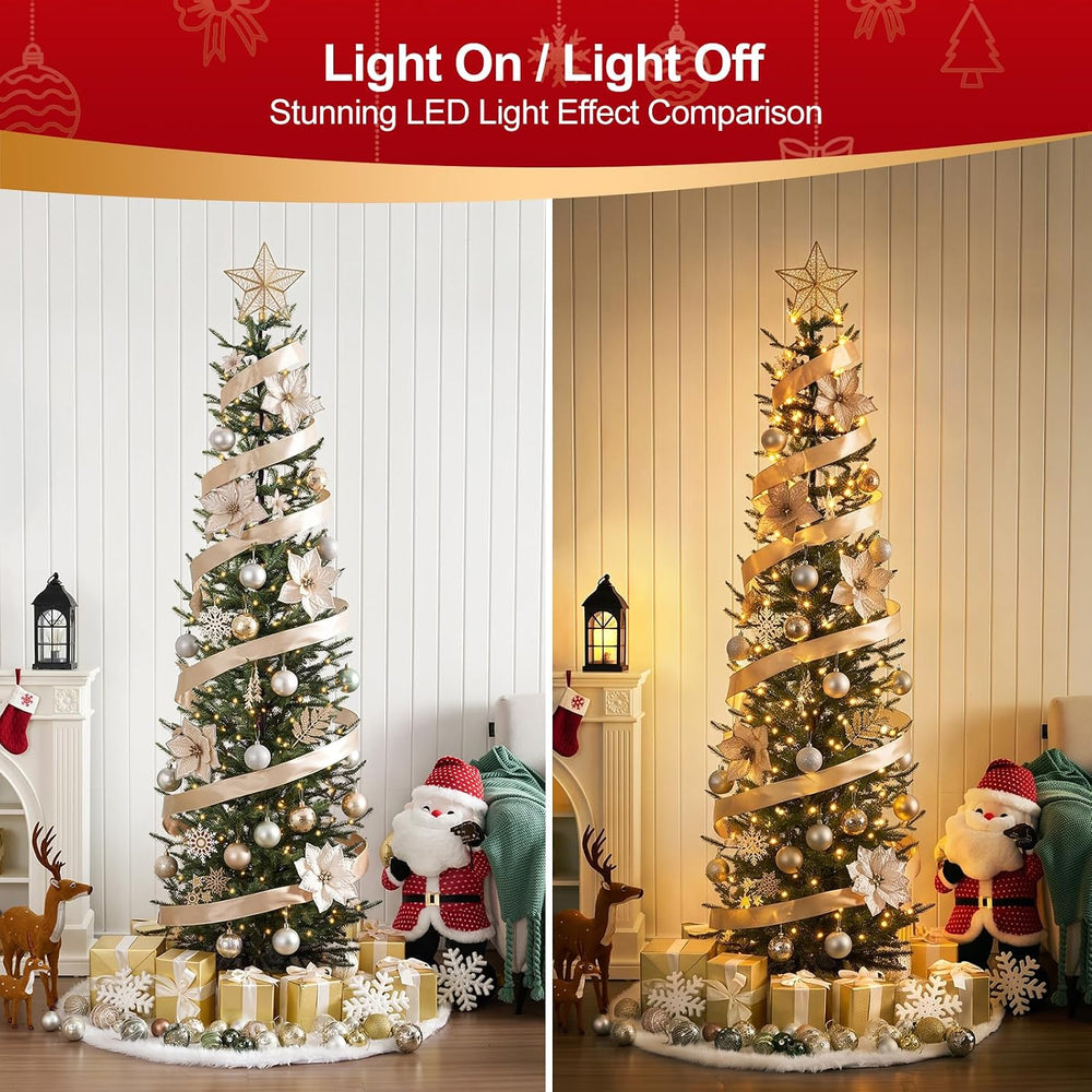 VeriNatural Pre-Lit Christmas Tree, Slim Pencil Christmas Tree - 7 FT