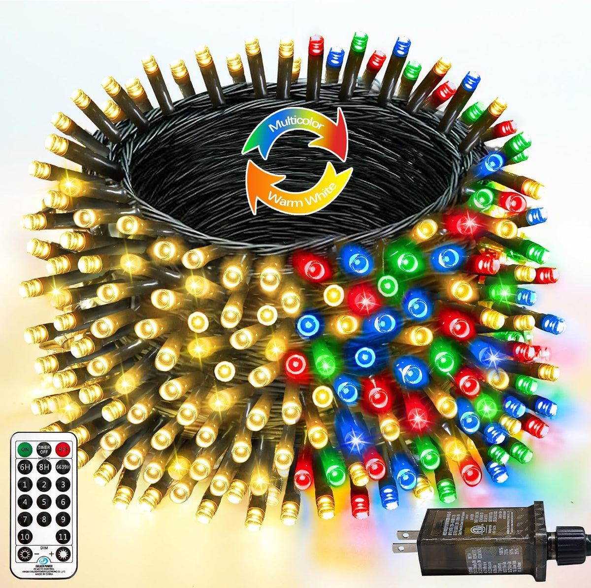 YIQU 108FT Color Changing Christmas Lights with Remote Timer 300 LED