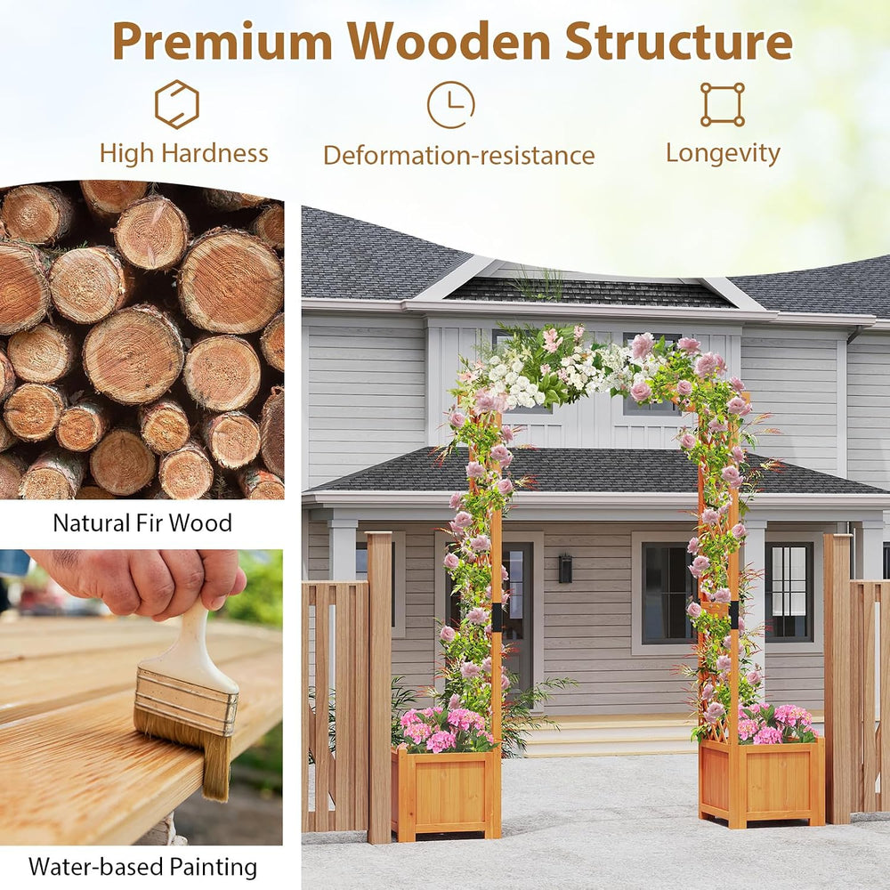 Giantex Garden Arbor with Planter Boxes, Wooden Arch with Trellis and Raised ...