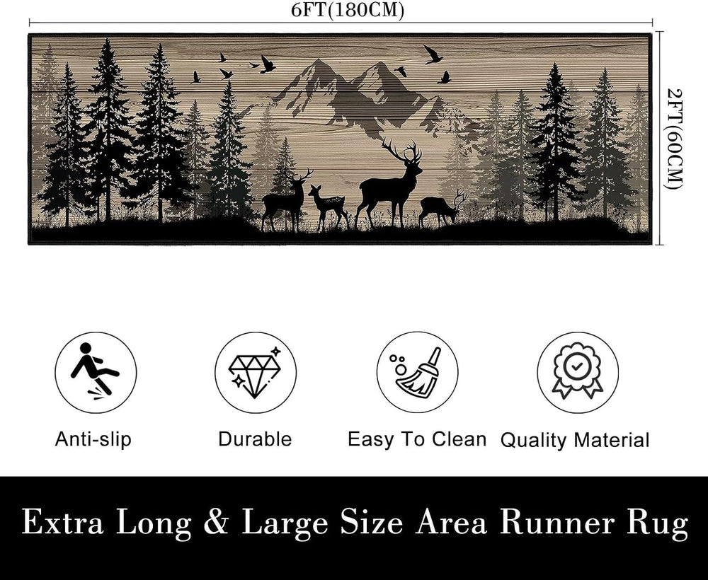 Rustic Runner Rug 2x6 Hallway Rugs,Deer Cabin Wildlife Vintage Rug