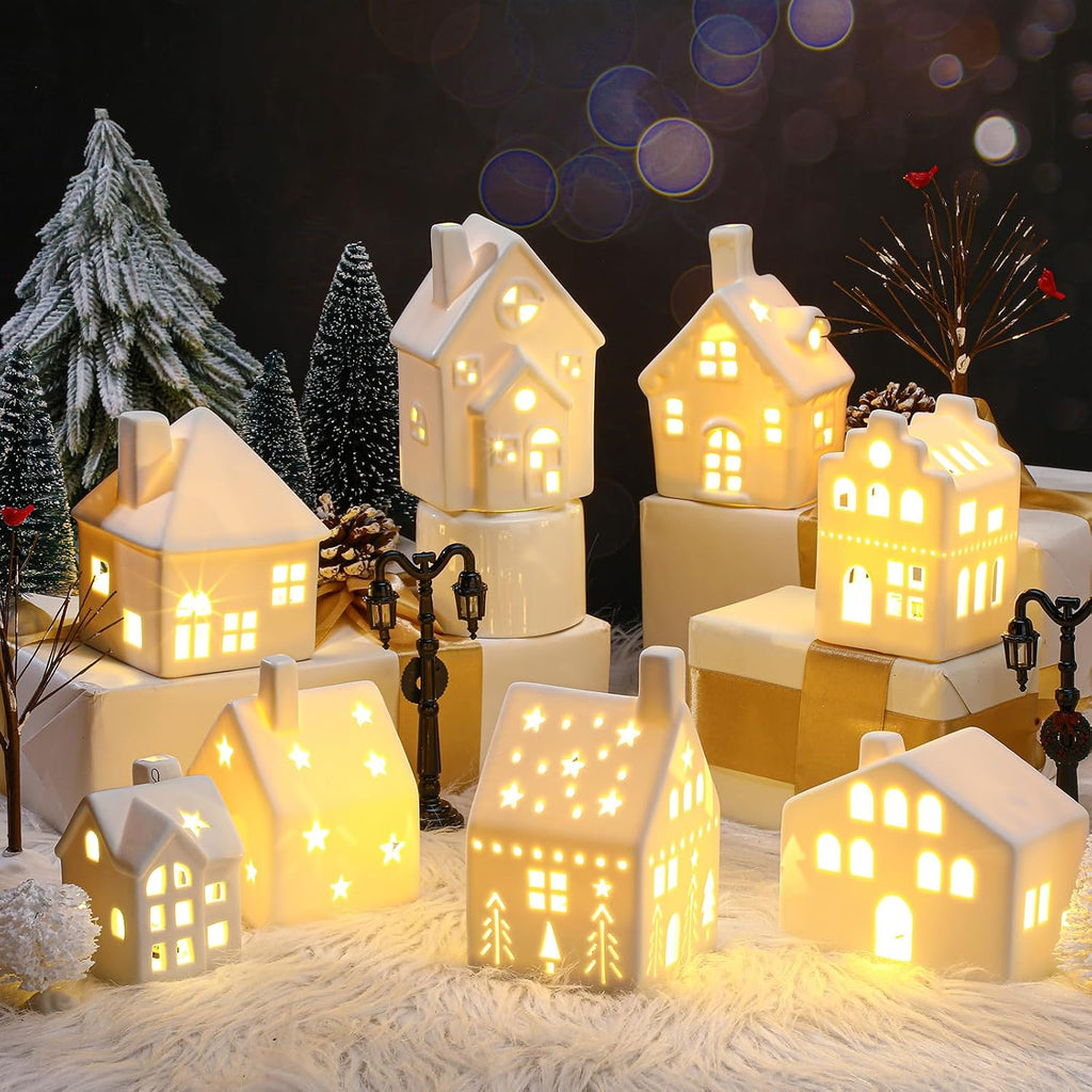 cindeer 26 pcs ceramic christmas village set led showing dimensions