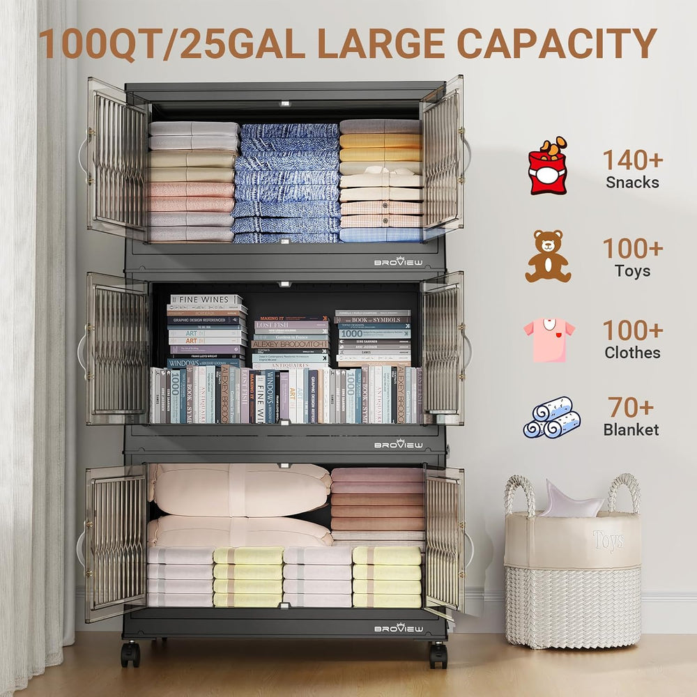 BROVIEW 400Qt Stackable Storage Bins with Lid, Extra Large Closet Organizer C...