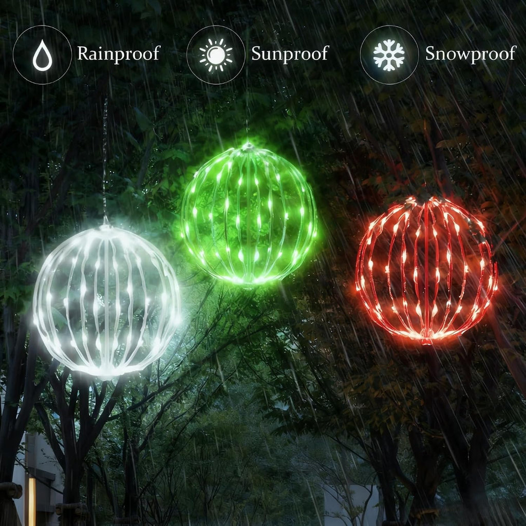 christmas light balls outdoor, foldable hanging holiday decor, side view
