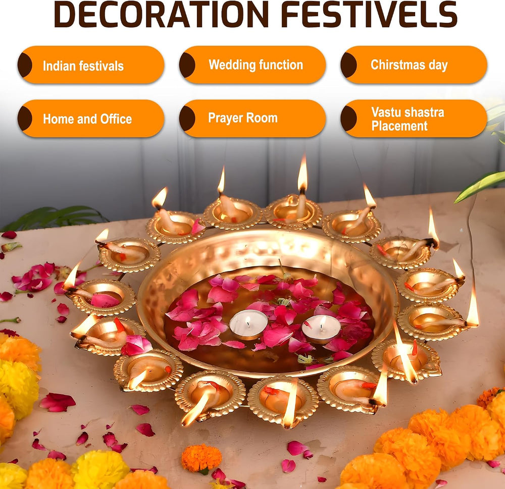 Urli Bowl,14 Inch Diwali Decor for Floating Flowers & Tea Light Diya Holder