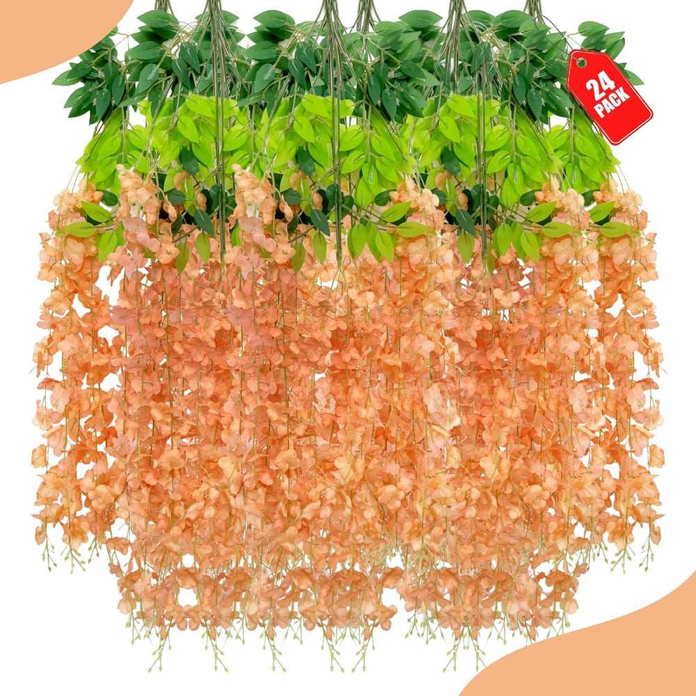 24 Pack Orange Wisteria Hanging Flowers, 3.4 Ft Fake Hanging Flowers, Artific...