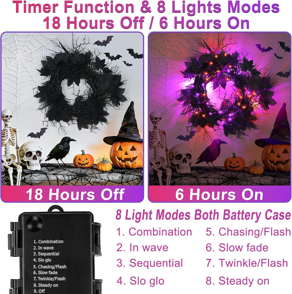 9 Ft 66 LED Willow Vine Twig Decor Black Halloween Garland with Orange Purple Lights, Timer 8 Modes Waterproof Battery Operated Indoor Halloween Decorations for Wall Fireplace Mantle Home Office Decor