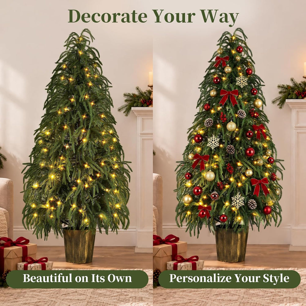 BLOSMON 5 ft Front Porch Christmas Tree, Set of 2, Prelit Norfolk Pine Tree
