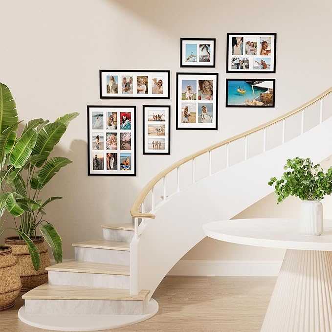 Vittanly 8x20 Collage Picture Frame, Displays 4Pcs 4x6 Pictures with Mat, Picture Frames Collage Wall Decor for Horizontal or Vertical Display, Black, 1 Pack
