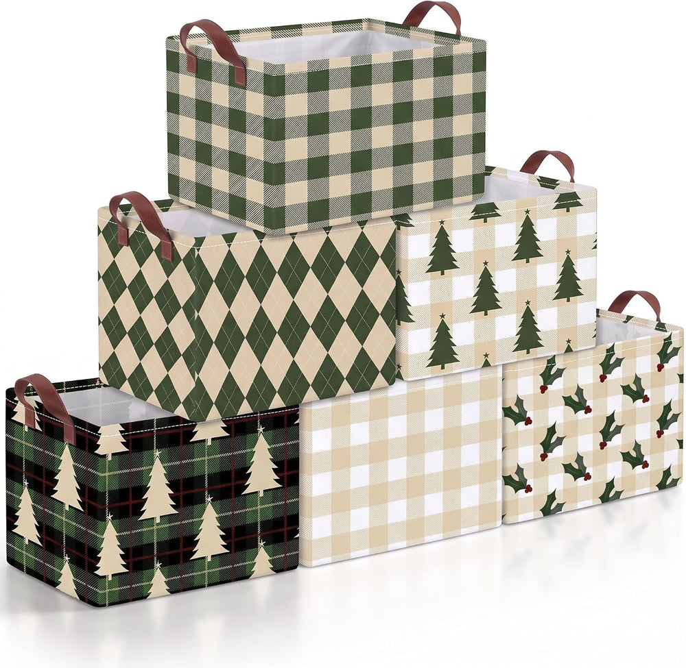 Boao 6 Pack Vintage Plaid Christmas Storage Baskets for Gifts Empty