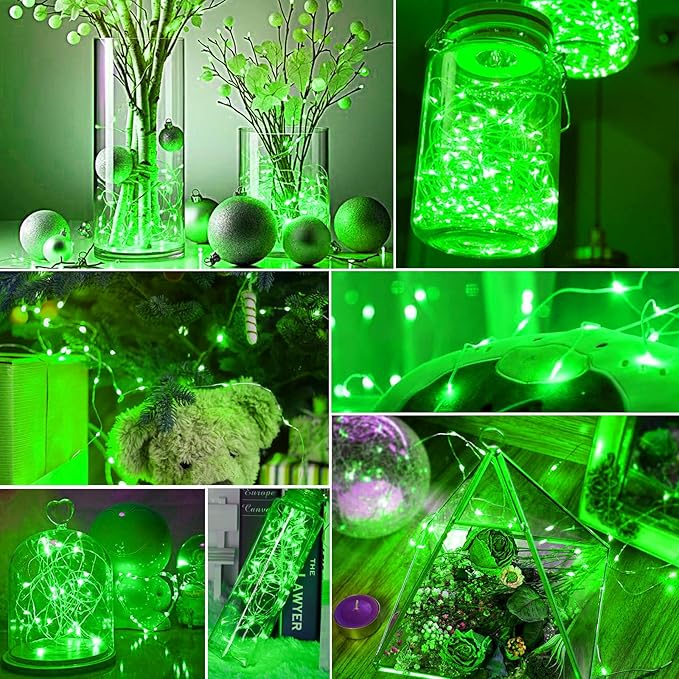 pozzolanas 50 Pack Green Battery Operated String Lights - 7ft Waterproof Fairy Lights with 20 LEDs for Home, Mason Jar, Party, Wedding, Halloween, Christmas Decorations