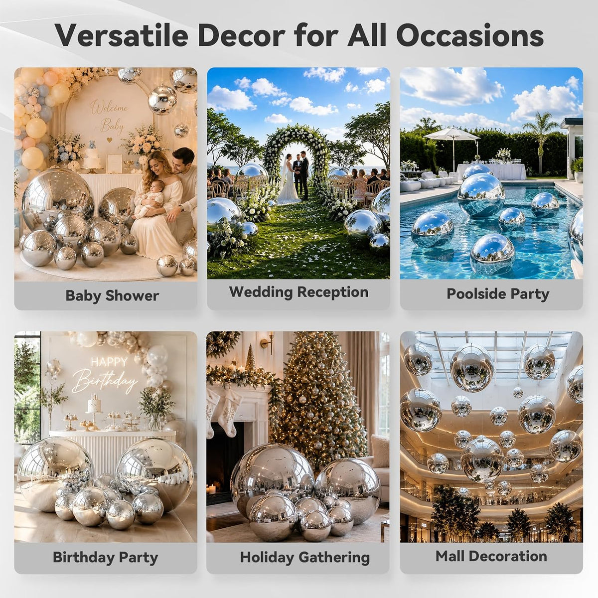 silver disco inflatable mirror ball 6pcs big yard, close-up detail