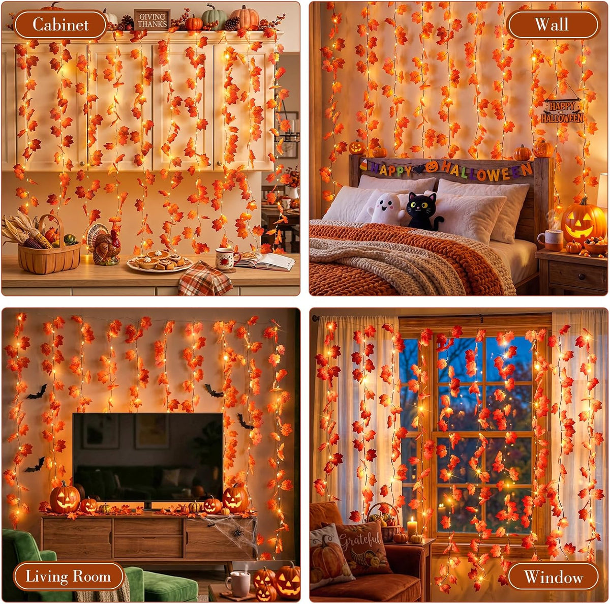 suddus Curtain Lights, Fall Garland with Lights for Office, Porch, Halloween,Thanksgiving