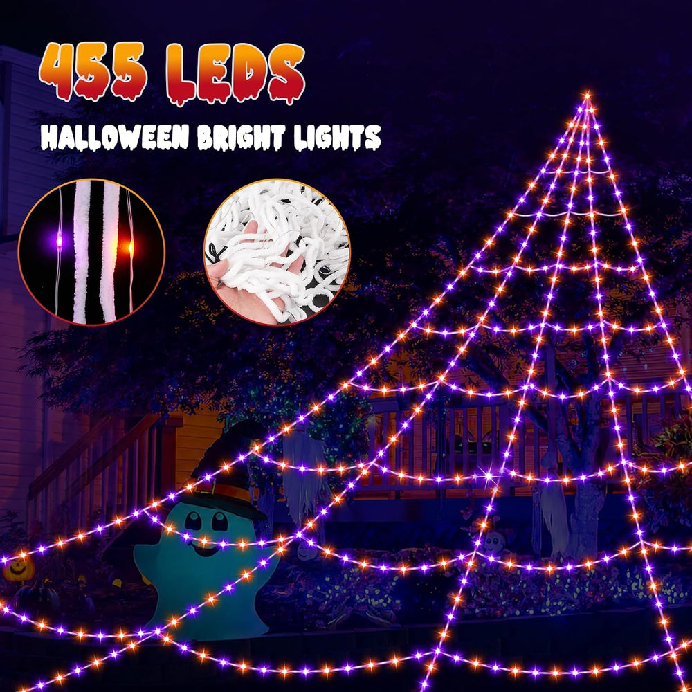 Halloween Decorations Spider Web Lights, 455 LED 16.4Ft Light Up Spider Web