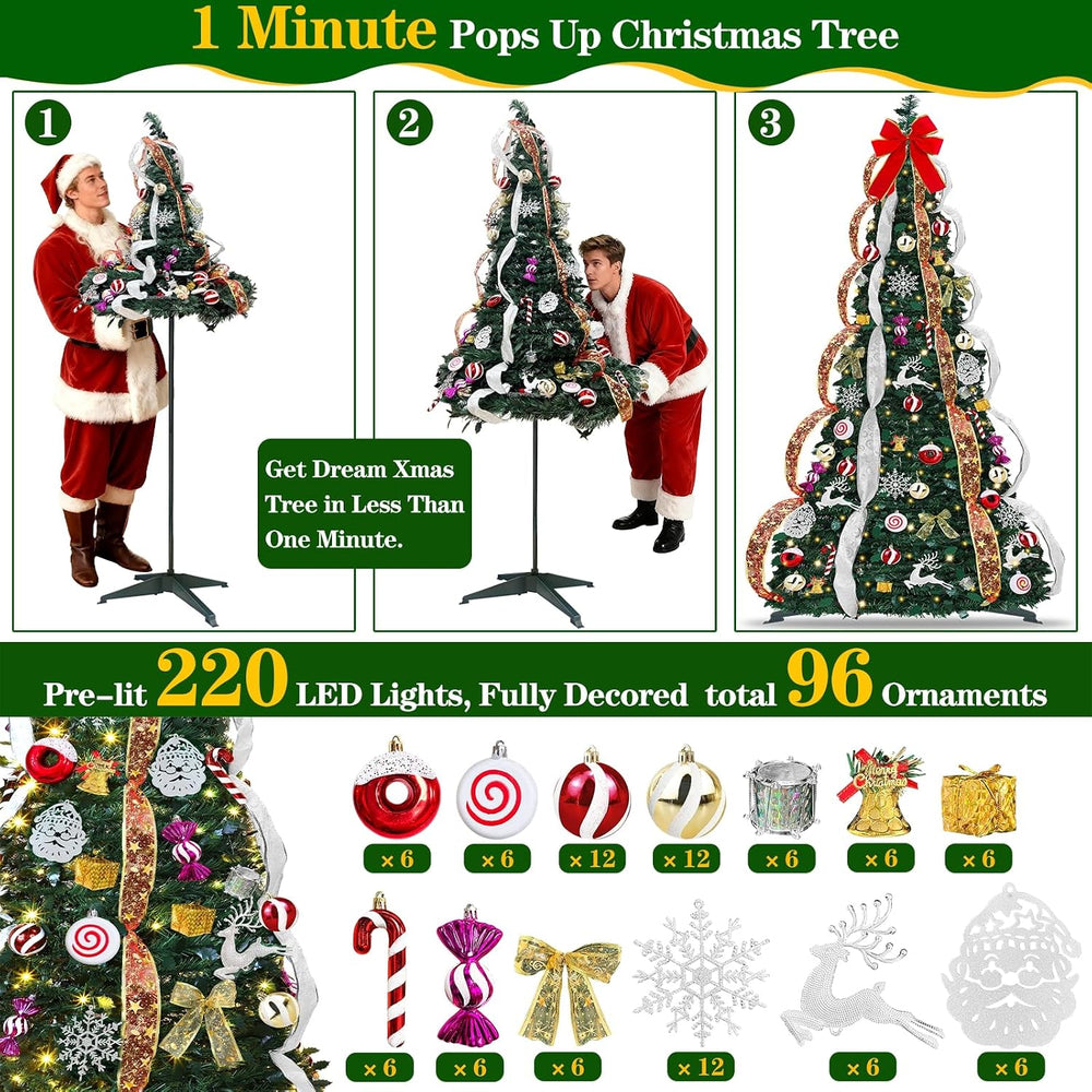 6.5FT Prelit Pop Up Christmas Tree,Dual Color Changing Lights Timer 8 Modes