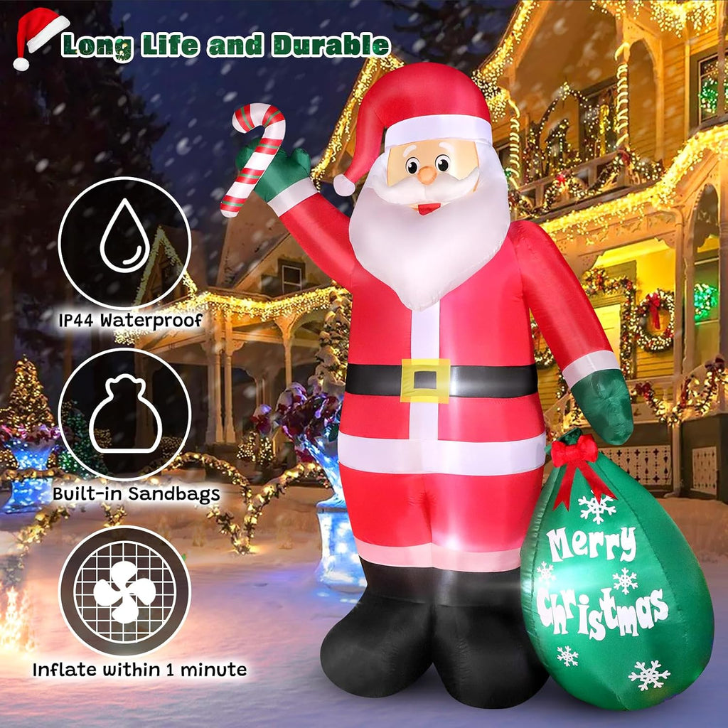 6 ft christmas inflatable santa with candy and, close-up detail