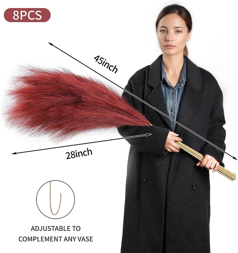 Wertuirk Burgundy Pampas Grass Decor, 8 Pcs 45 Inch Tall Large Faux Pompous