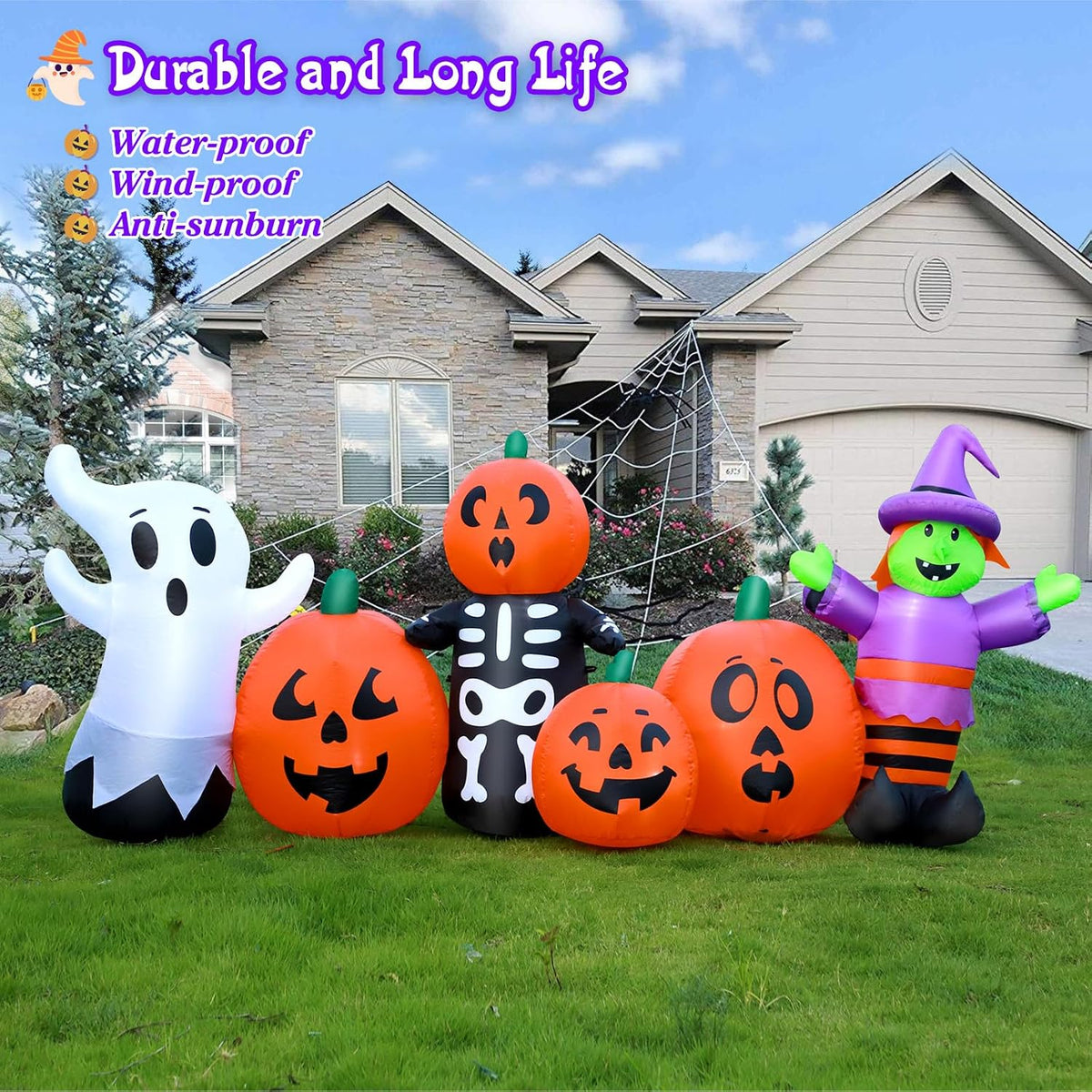 8 ft halloween inflatable pumpkin outdoor decoration, large showing dimensions
