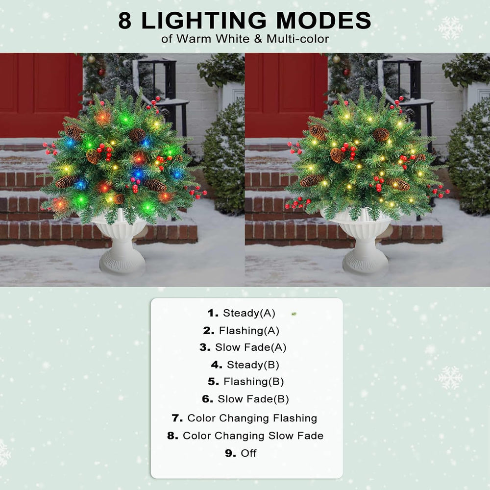 2 Pack Artificial Christmas Urn Filler, 18in Pre-lit Outdoor Christmas Tree