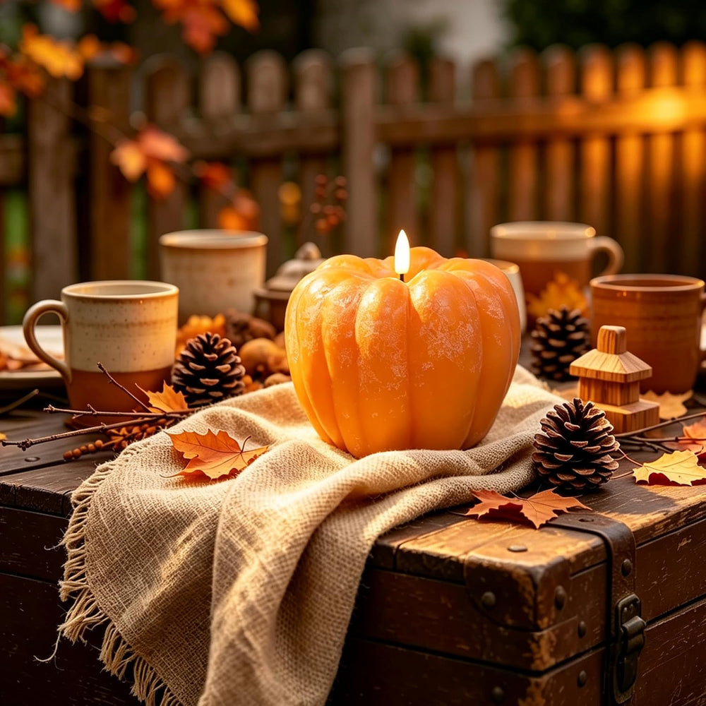 Fall Decor- 300 Hours Rechargeable Flickering Flameless Wax Pumpkin Candles