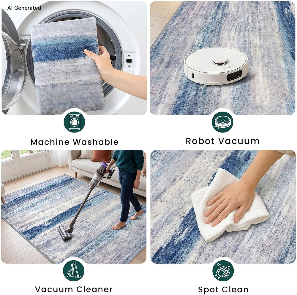KOZYFLY Modern Washable Rug Runner 2x6 Runners For Hallways Blue/Grey/Beige