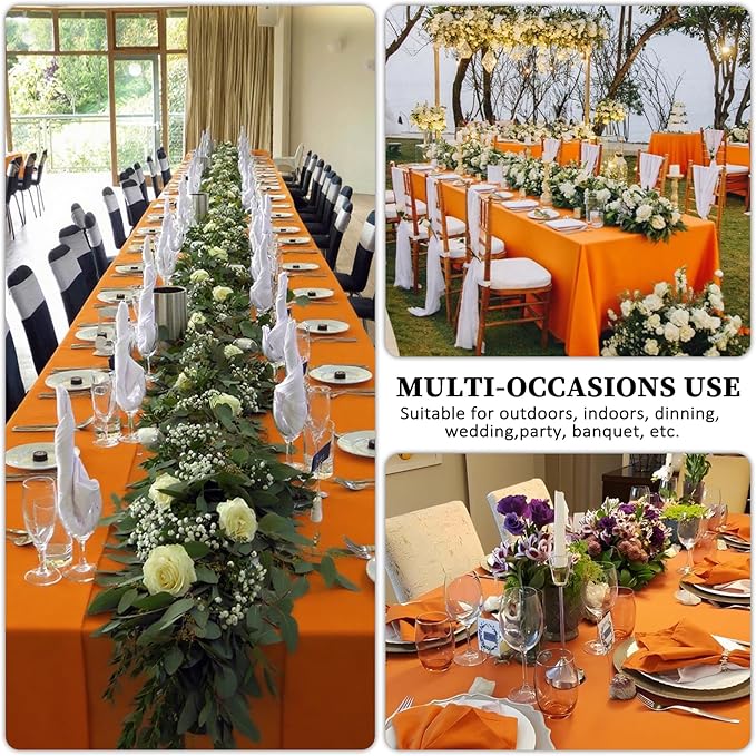 8 Pack Orange Tablecloth 60 x 102 Inch Rectangular Tablecloths for 6 Foot Rectangle Tables, Wrinkle Resistant Orange Table Cloth Washable Polyester Fabric for Buffet Wedding Party Banquet