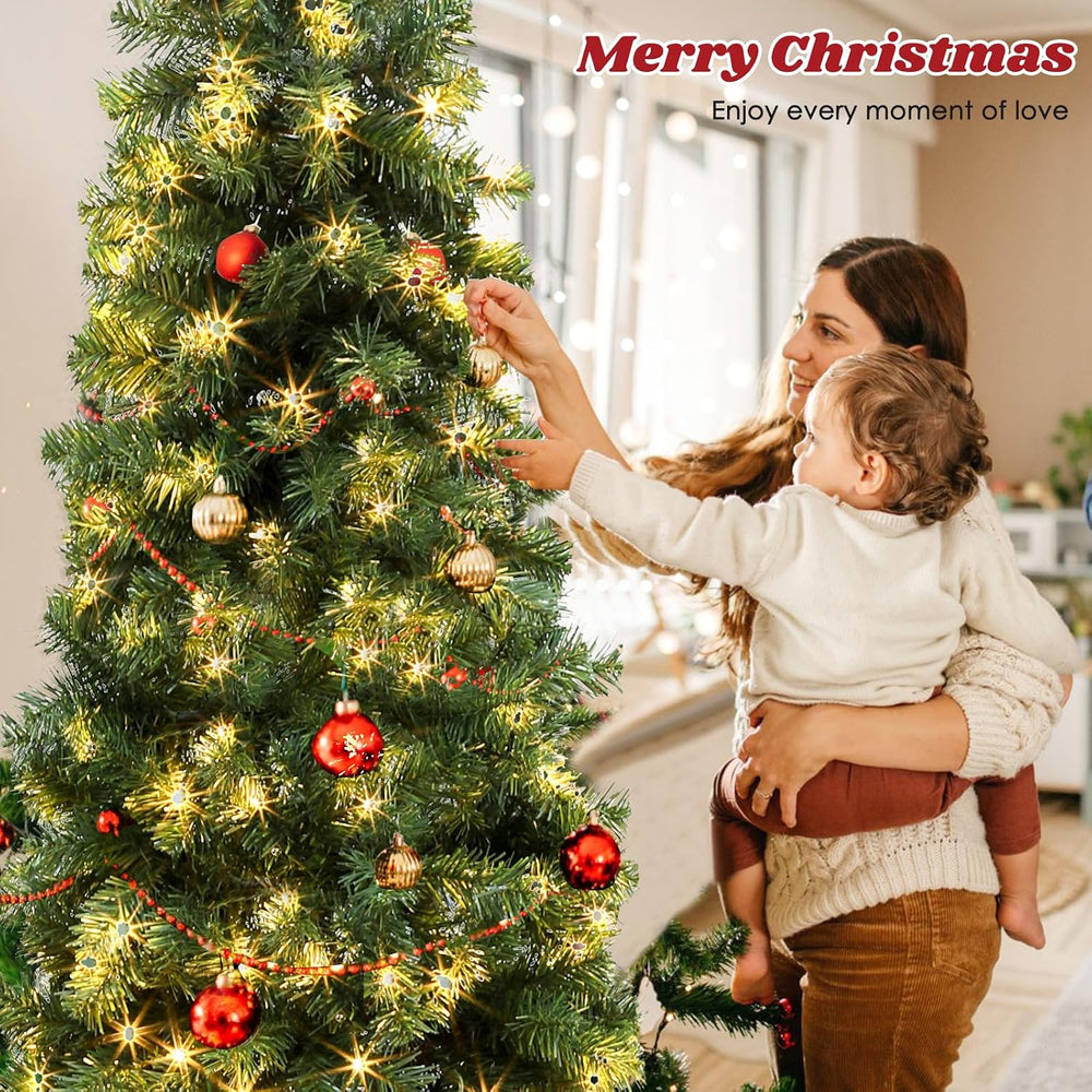 Okicoler Pre-Lit Pencil Artificial Holiday Slim Christmas Tree with Warm Ligh...