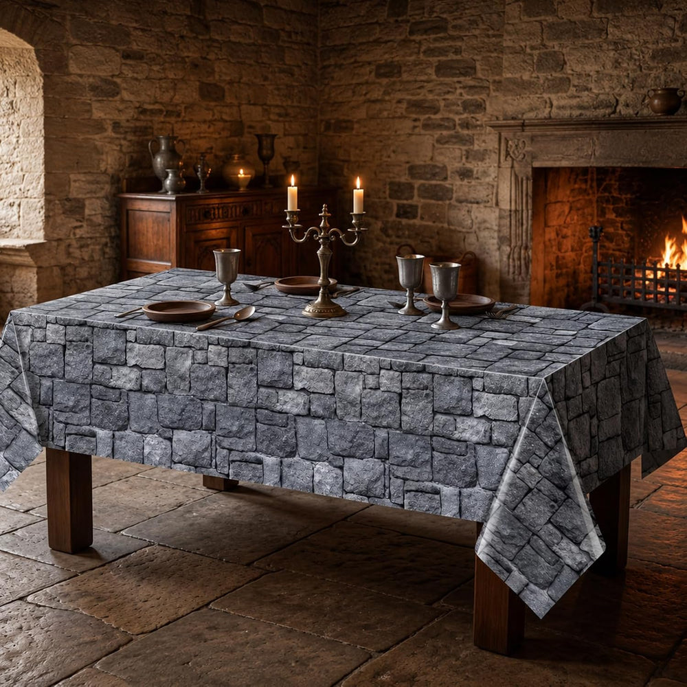 200 FT x 54 Inch Stone Wall Plastic Tablecloth Roll, Stone Wall Backdrop