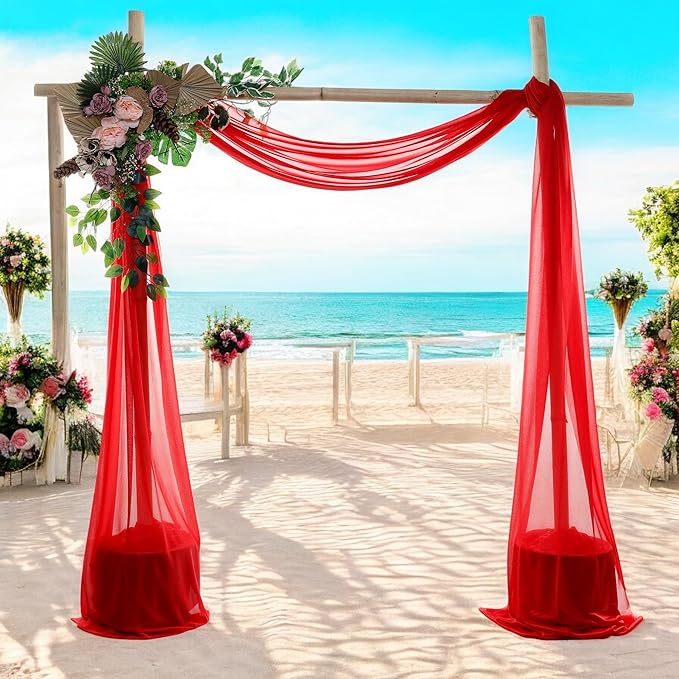 MDS Halloween Chiffon Draping Fabric - 2 Panel, 30" Wide x 50ft Long - Sheer Spooky Arbor & Canopy Drapery for Haunted House Backdrops, Party Ceilings, DIY Costumes & Themed Events - Red (Pack of 2)