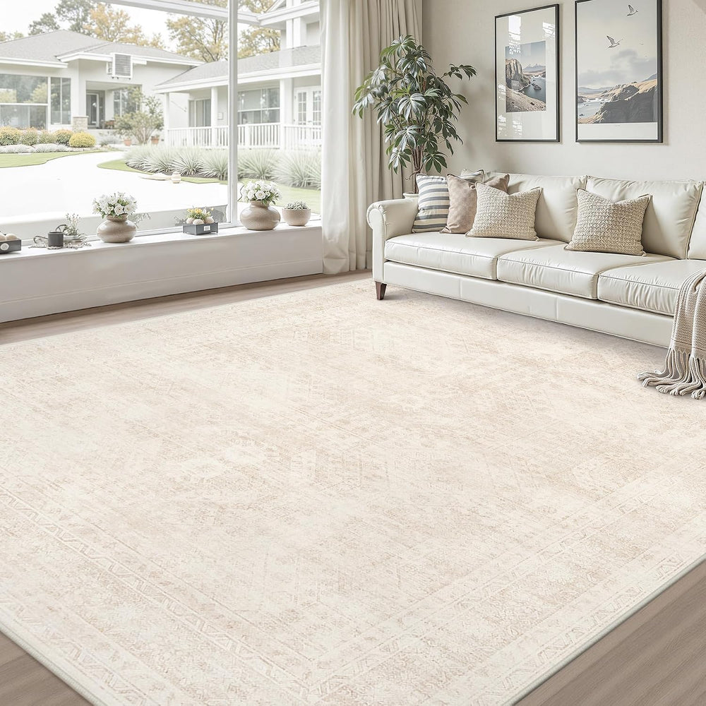 8x10 Area Rugs Living Room: Bedroom Neutral Washable Carpet Beige