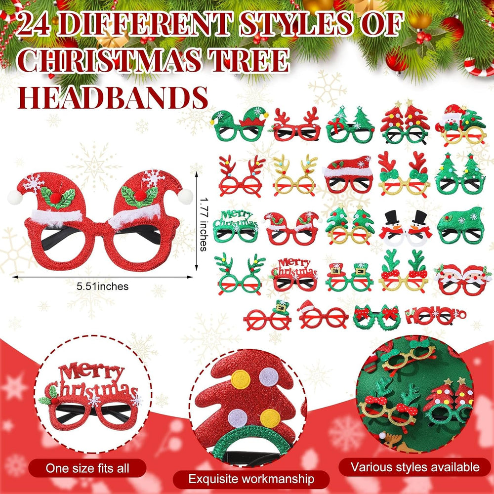 Riceshoot 48 Pcs Christmas Headbands Glasses Set Xmas Costume Accessories