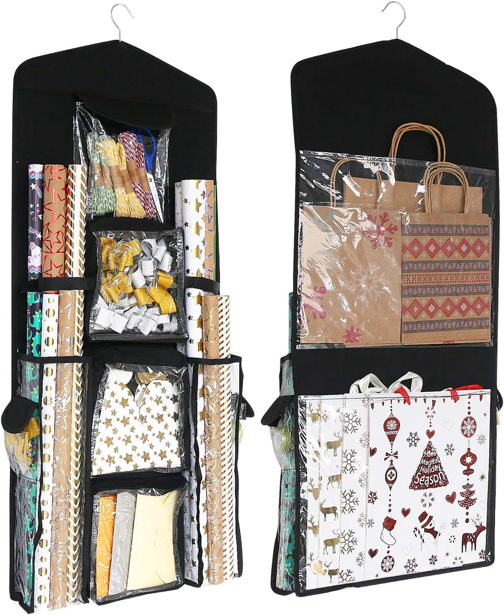 SumDirect Black Double Sided Hanging Gift Wrap Organizer, Wrapping Paper Gift Bag Storage